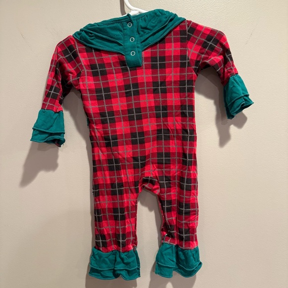Kickee Pants Kimono Ruffle Bamboo Romper - Red Christmas Plaid, Newborn - Picture 2 of 7